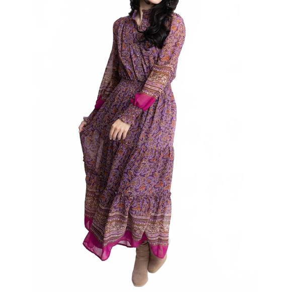 KARLIE Dresses & Skirts - NEW KARLIE floral chiffon metallic thread maxi dress in purple